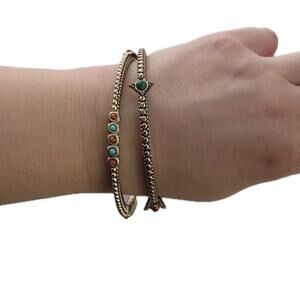 Graziano Italy Bangle Bracelet 2 Piece Set Statement Antiqued Gold With Stones